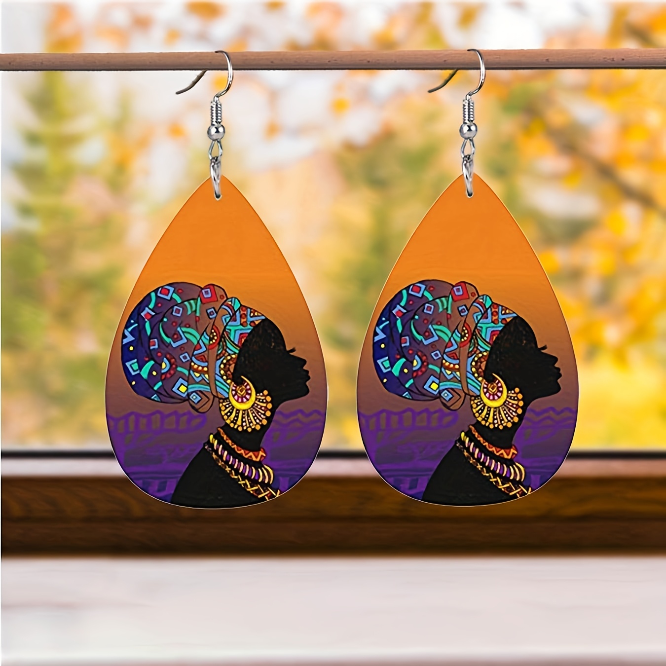 Women's Abstract Pattern Wooden Long Earrings, Gift